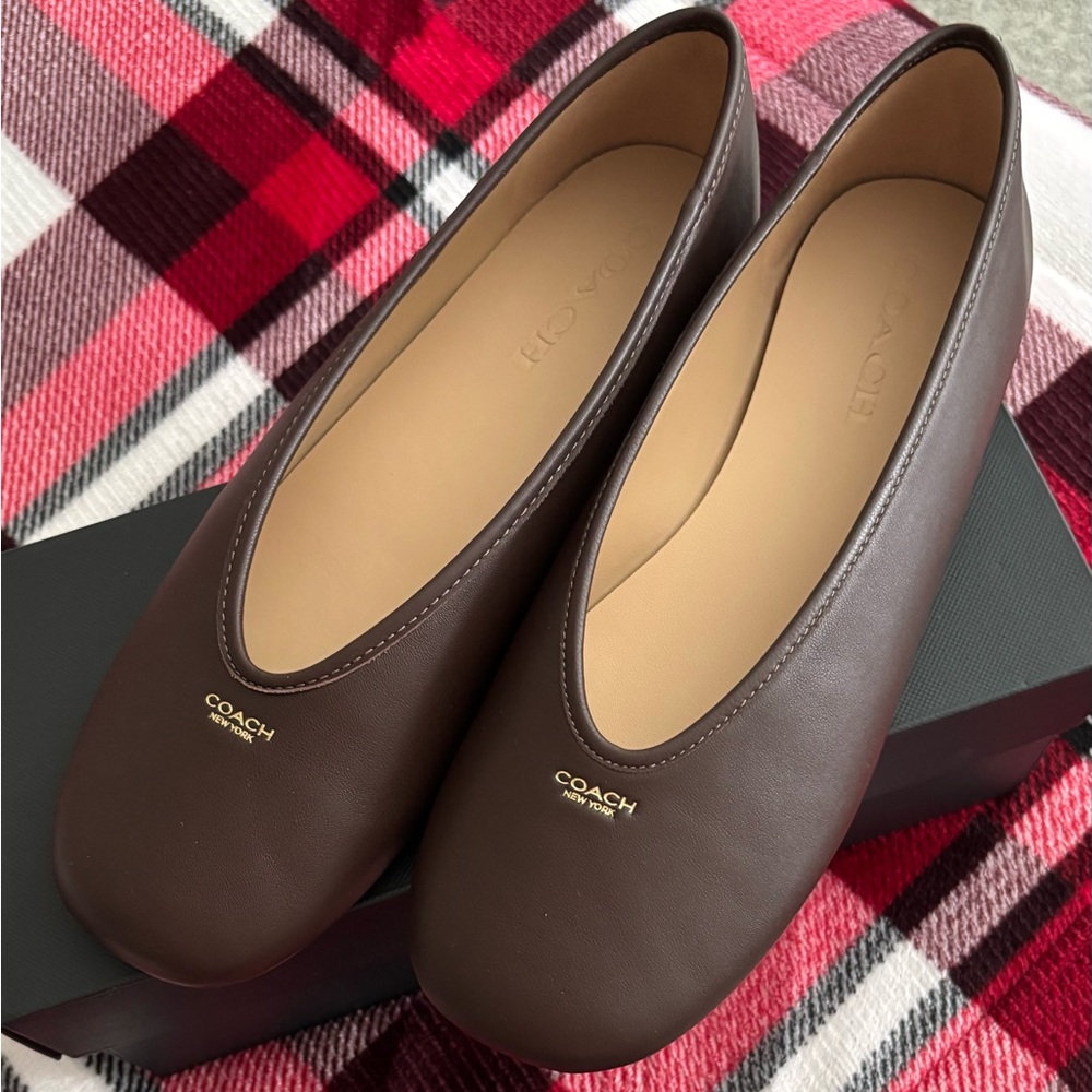 Coach Houston Leather Flats Dark Brown